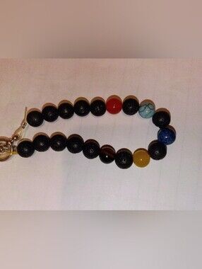Black Lava Bead Bracelet with Red, Turquoise, and Yellow Accent Beads